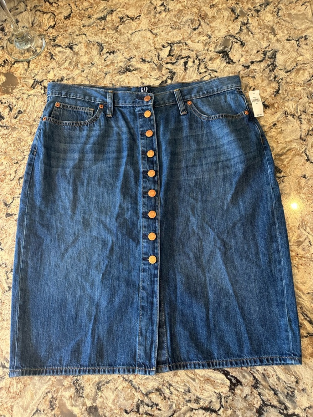 High Rise Button Front Denim Pencil Skirt Gap Size 34 New NWT Dark Indigo Jean